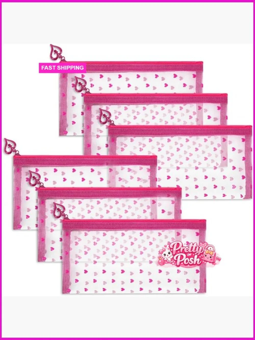Nylon Mesh Zipper Makeup Bags, 6 Pack Mini Cosmetic Toiletry Organizers